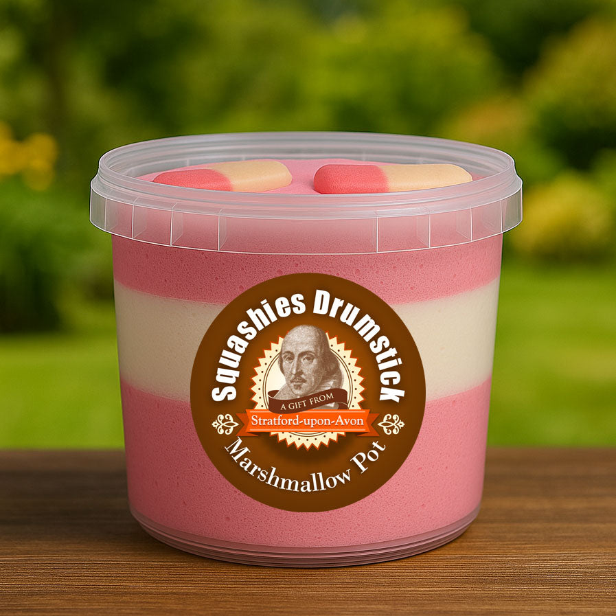 Soft whipped raspberry and cream marshmallow with Drumstick Squashies inside
