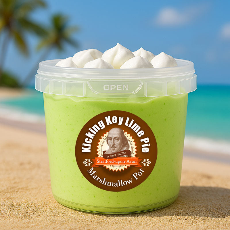 Handmade key lime pie marshmallow pot with whipped cream and lime layers of soft marshmallow in a resealable dessert pot.